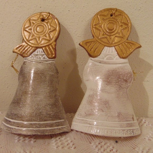 Vintage Hand Painted Ceramic Angels, Christmas Tree Ornaments, 3.63 inches tall - Picture 3 of 4